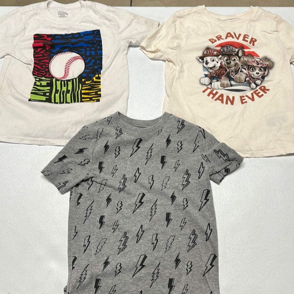 3x bundle boy’s gently used short sleeve tee shirts sz 5T - paw patrol, baseball